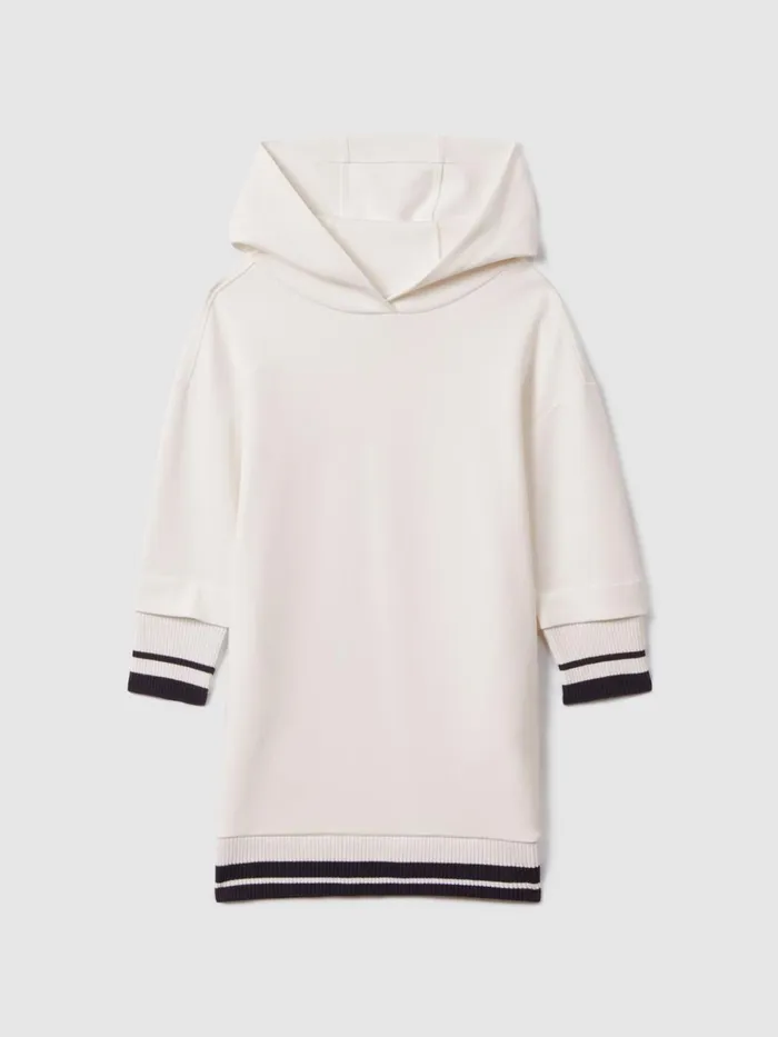 Children Reiss Dresses Leandra Relaxed Jersey Hooded Dress Ecru