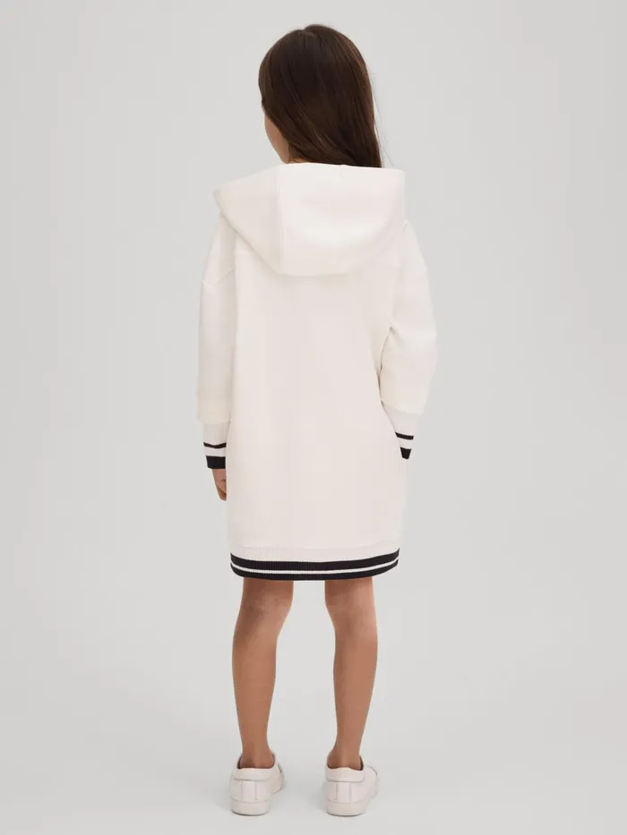 Children Reiss Dresses Leandra Relaxed Jersey Hooded Dress Ecru