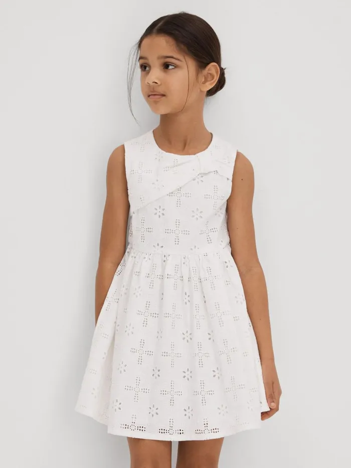 Children Reiss Dresses Mabel Cotton Broderie Lace Dress Ivory