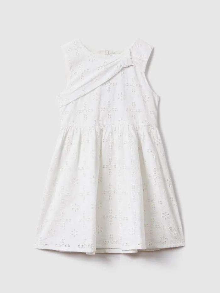 Children Reiss Dresses Mabel Cotton Broderie Lace Dress Ivory
