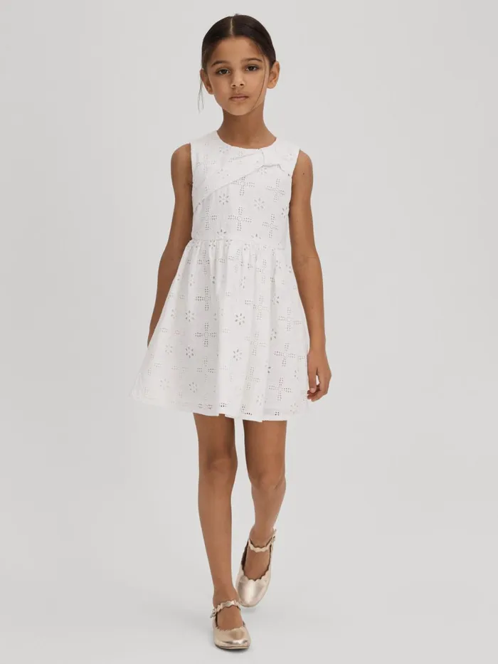 Children Reiss Dresses Mabel Cotton Broderie Lace Dress Ivory