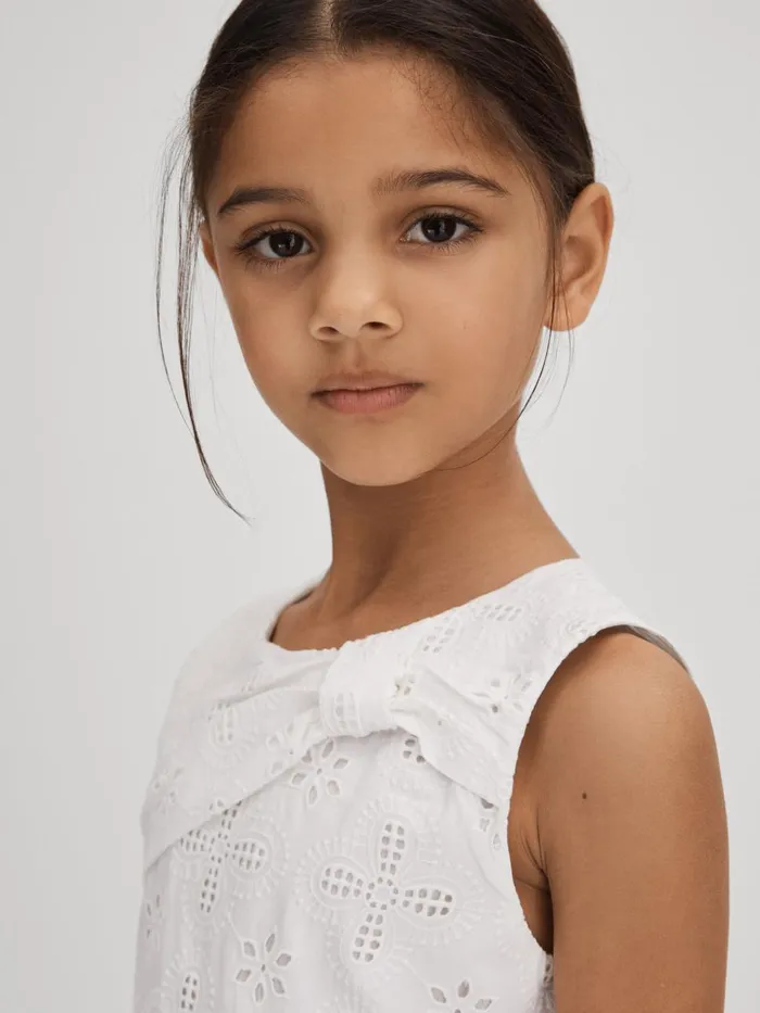 Children Reiss Dresses Mabel Cotton Broderie Lace Dress Ivory