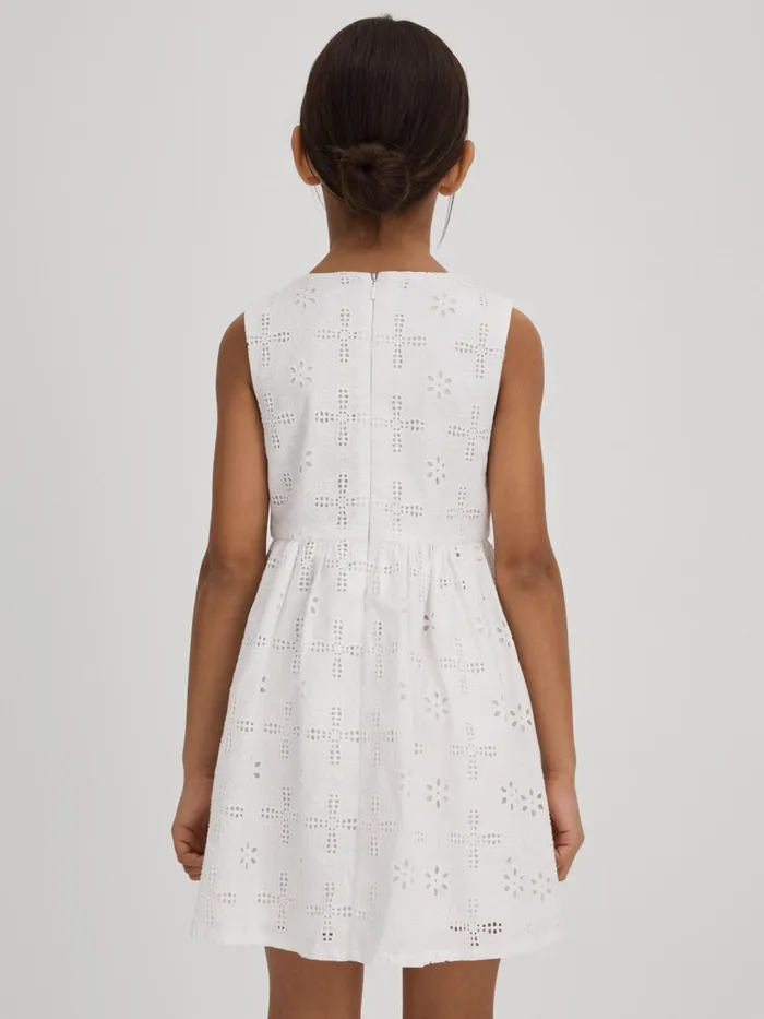 Children Reiss Dresses Mabel Cotton Broderie Lace Dress Ivory