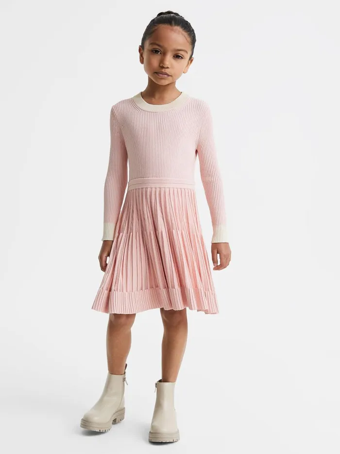 Children Reiss Dresses Teagan Ribbed FitandFlare Dress Pink