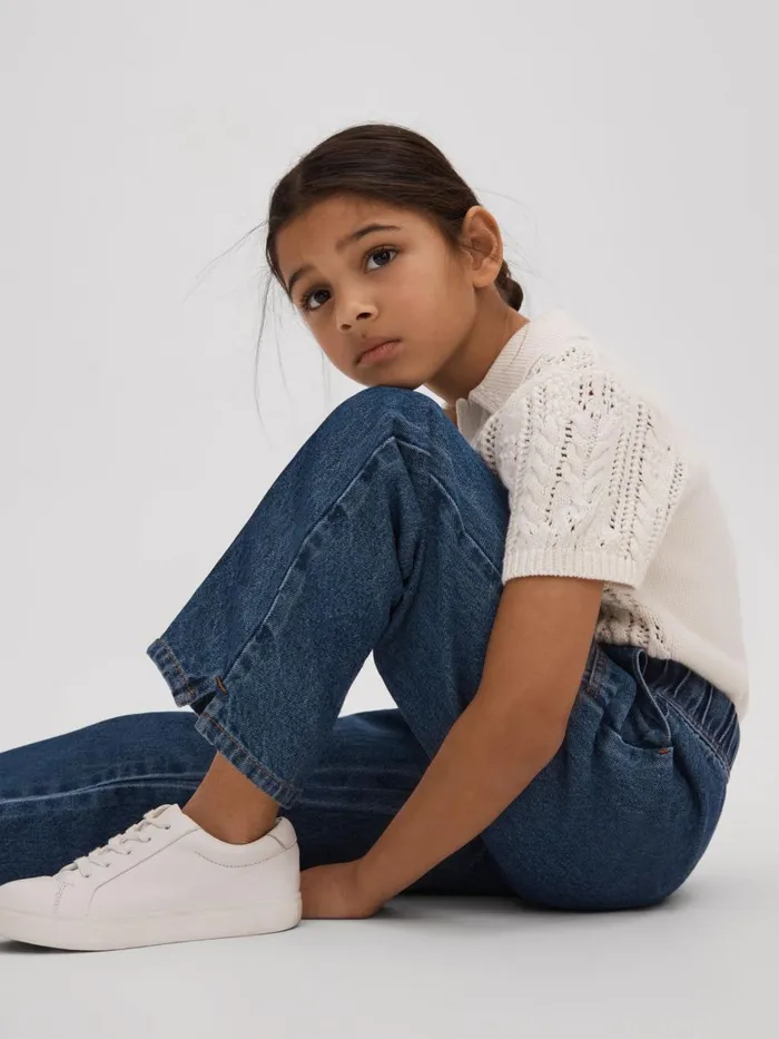 Children Reiss Jeans Marloe Drawstring Waist Straight Leg Jeans Blue