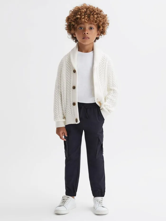Children Reiss Knitwear Ashbury Cable Knitted Cardigan Ecru