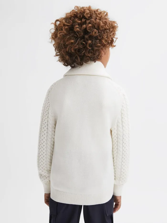 Children Reiss Knitwear Ashbury Cable Knitted Cardigan Ecru