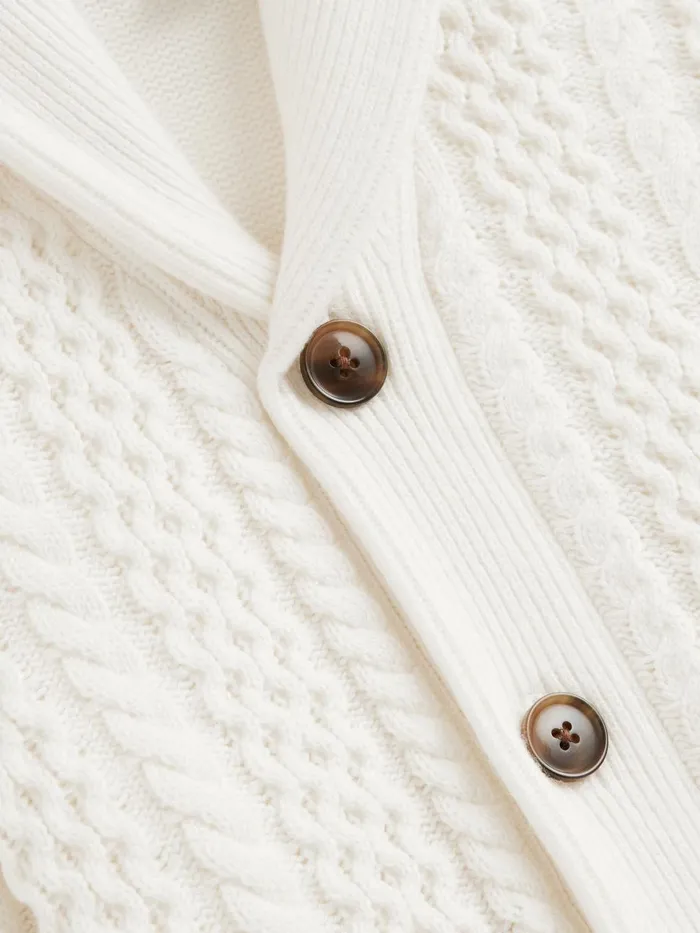 Children Reiss Knitwear Ashbury Cable Knitted Cardigan Ecru