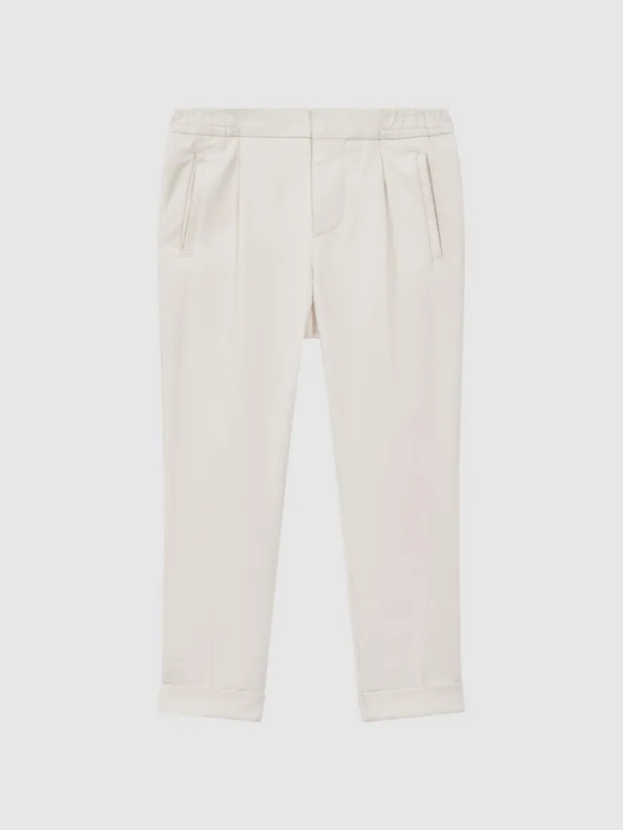 Children Reiss Pants Brighton Relaxed Elasticated Trousers With TurnUps Ecru