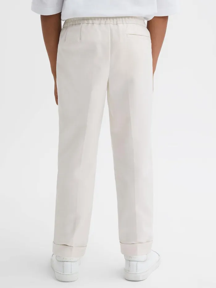 Children Reiss Pants Brighton Relaxed Elasticated Trousers With TurnUps Ecru