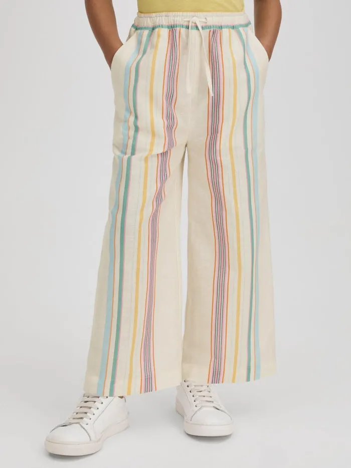 Children Reiss Pants Cleo Linen Drawstring Trousers Multi