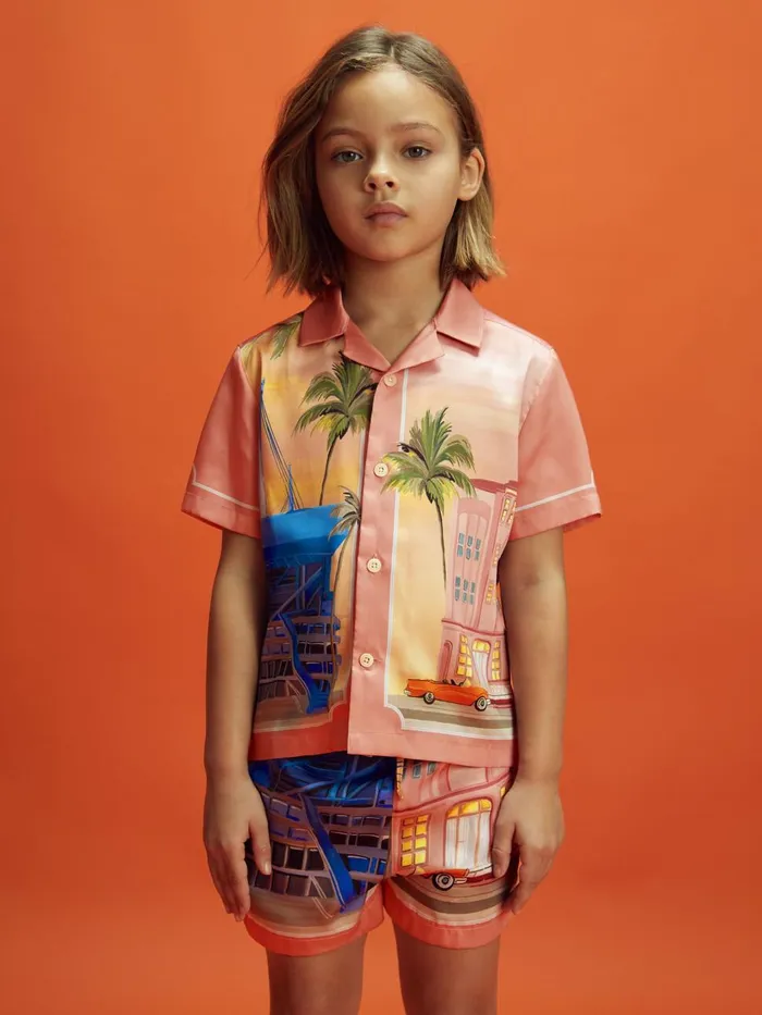 Children Reiss Reiss X Mclaren F1 Team F1 Miami Cuban Collar Shirt Pink Multi