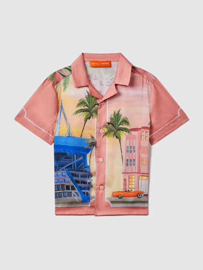 Children Reiss Reiss X Mclaren F1 Team F1 Miami Cuban Collar Shirt Pink Multi