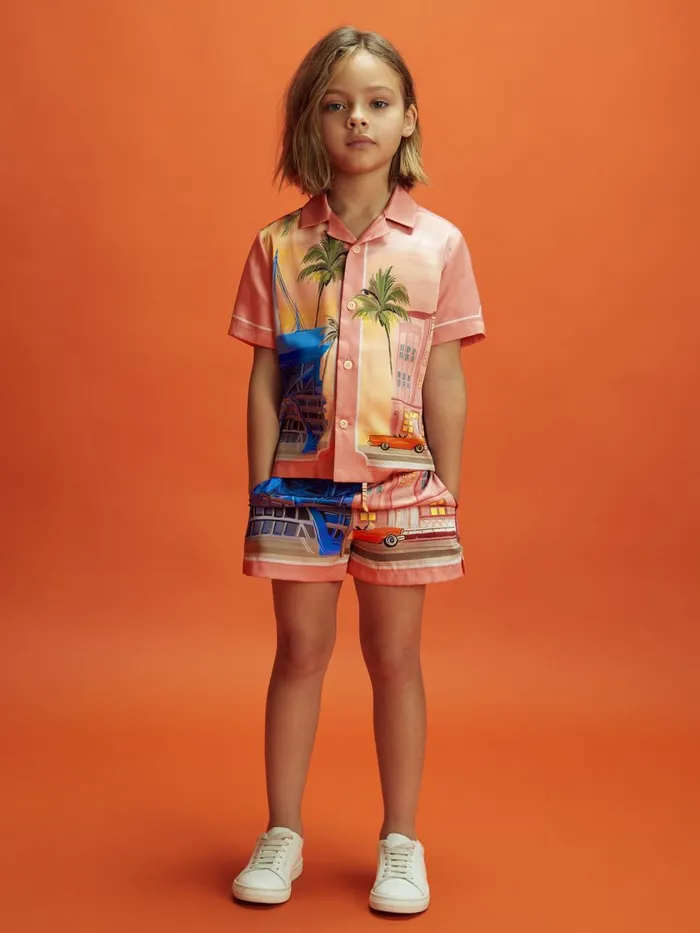 Children Reiss Reiss X Mclaren F1 Team F1 Miami Cuban Collar Shirt Pink Multi