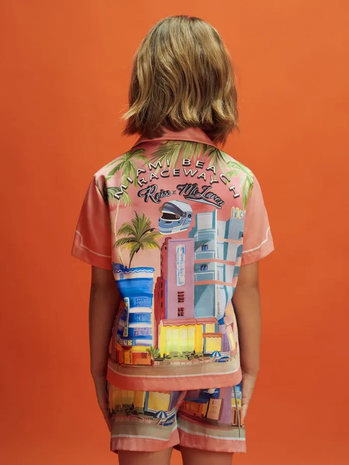 Children Reiss Reiss X Mclaren F1 Team F1 Miami Cuban Collar Shirt Pink Multi