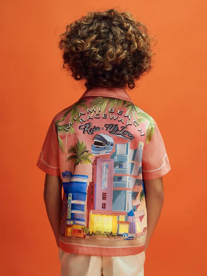 Children Reiss Reiss X Mclaren F1 Team F1 Miami Cuban Collar Shirt Pink Multi