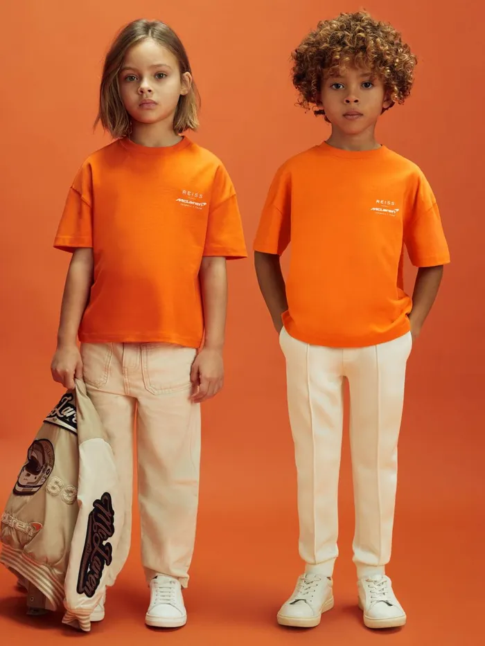 Children Reiss Reiss X Mclaren F1 Team F1 Oversized Cotton Crew Neck TShirt Papaya