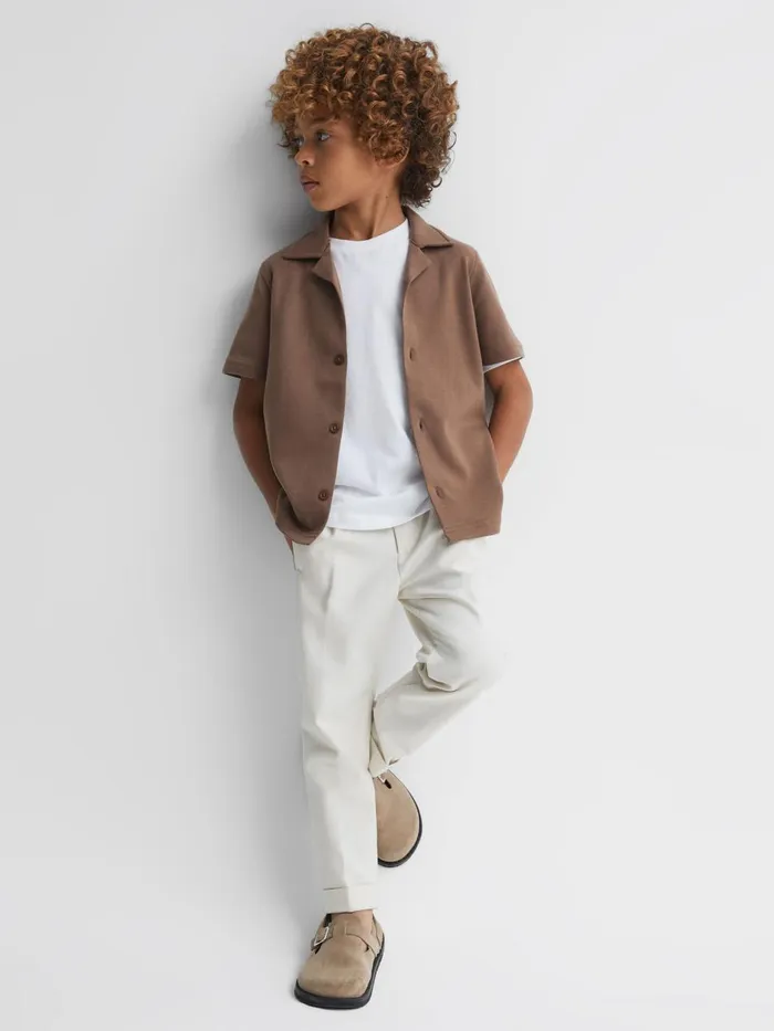 Children Reiss Shirts Caspa Cotton Cuban Collar Shirt Tobacco