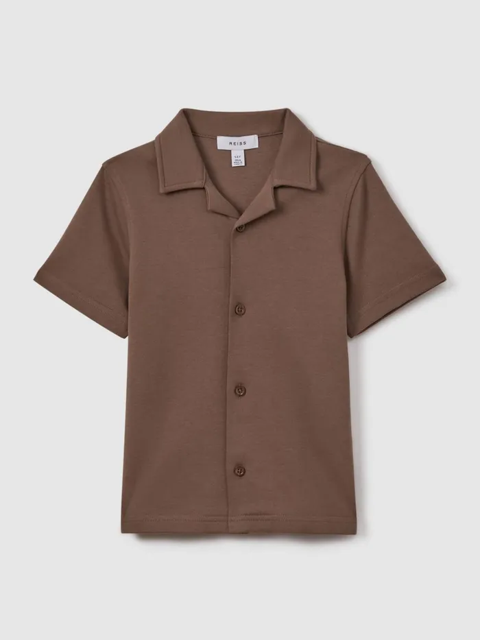Children Reiss Shirts Caspa Cotton Cuban Collar Shirt Tobacco