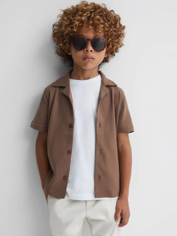 Children Reiss Shirts Caspa Cotton Cuban Collar Shirt Tobacco