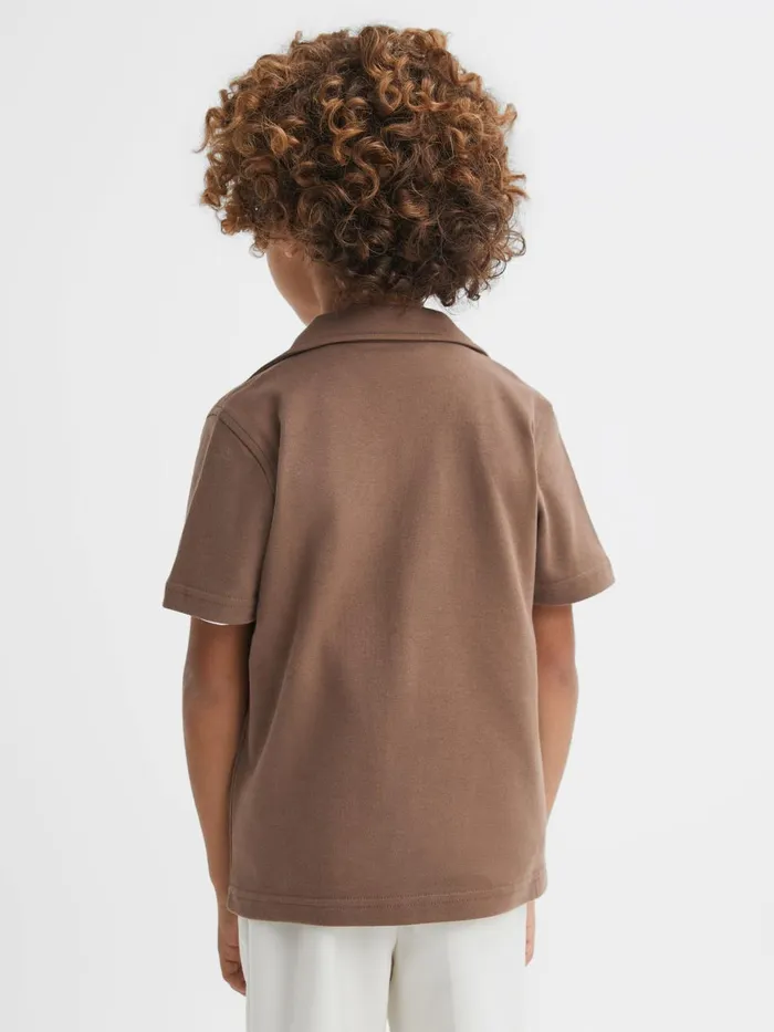 Children Reiss Shirts Caspa Cotton Cuban Collar Shirt Tobacco