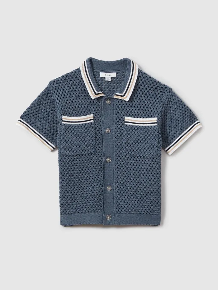 Children Reiss Shirts Coulson Crochet Contrast Trim Shirt Airforce Blue