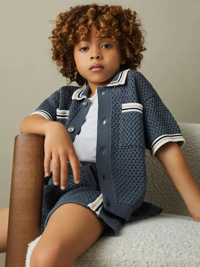 Children Reiss Shirts Coulson Crochet Contrast Trim Shirt Airforce Blue