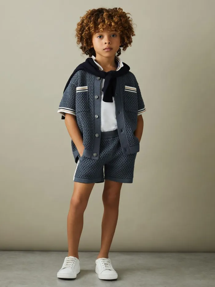 Children Reiss Shirts Coulson Crochet Contrast Trim Shirt Airforce Blue