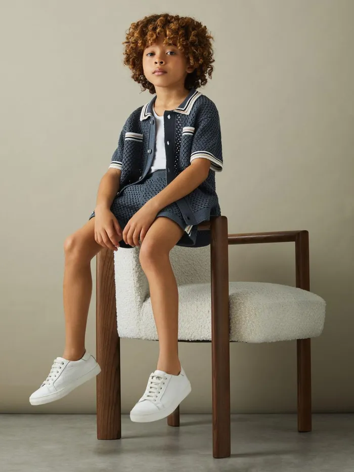 Children Reiss Shirts Coulson Crochet Contrast Trim Shirt Airforce Blue