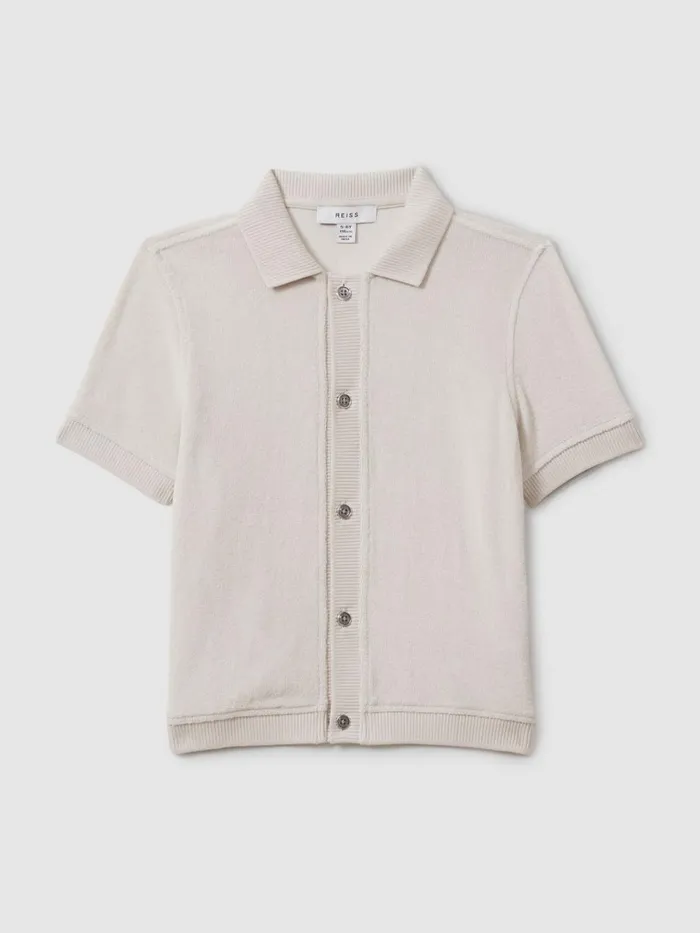 Children Reiss Shorts Eden Towelling Cuban Collar Shirt Off White