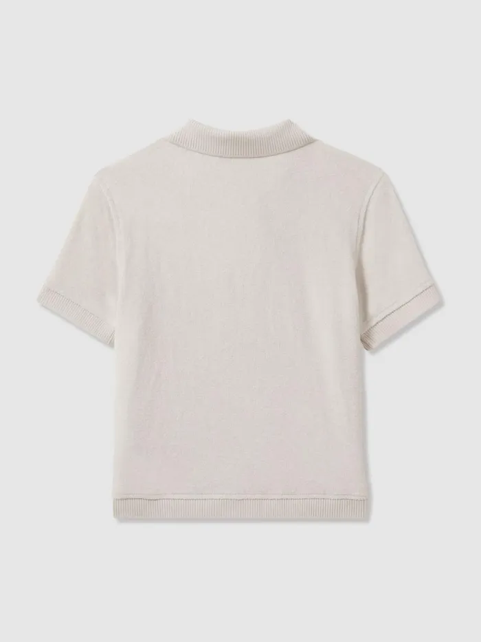 Children Reiss Shorts Eden Towelling Cuban Collar Shirt Off White