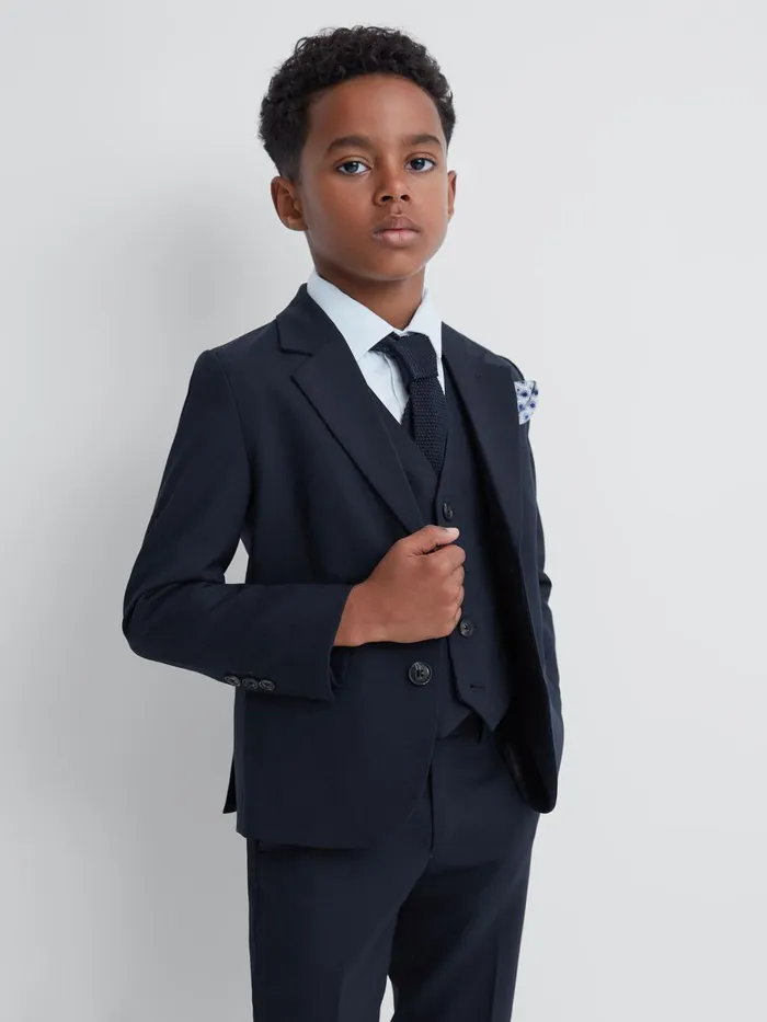 Children Reiss Suits and Tailoring Hope Wool Blend Single Breasted Blazer Navy