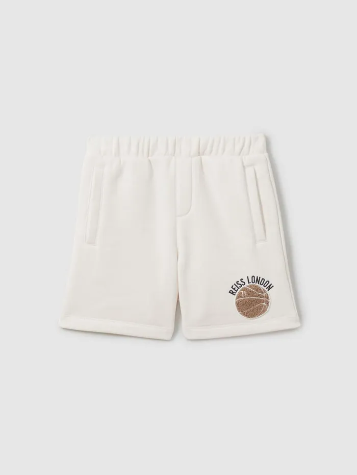 Children Reiss Sweats and Hoodies Arto Relaxed Embroidered Basketball Shorts Off White