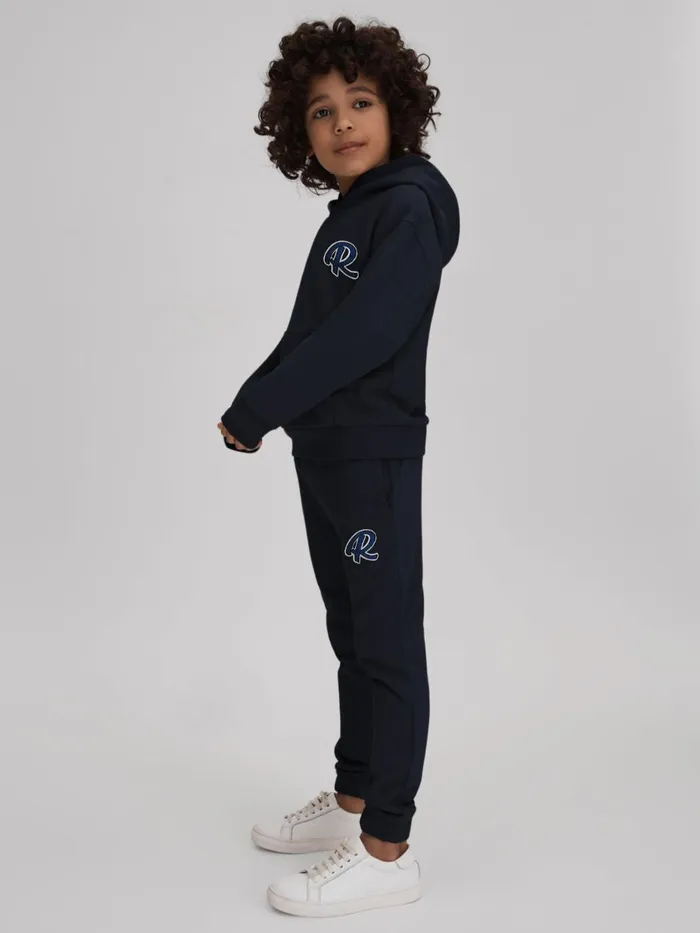 Children Reiss Sweats and Hoodies Toby Cotton Elasticated Waist Motif Joggers Navy
