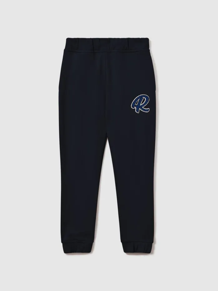 Children Reiss Sweats and Hoodies Toby Cotton Elasticated Waist Motif Joggers Navy