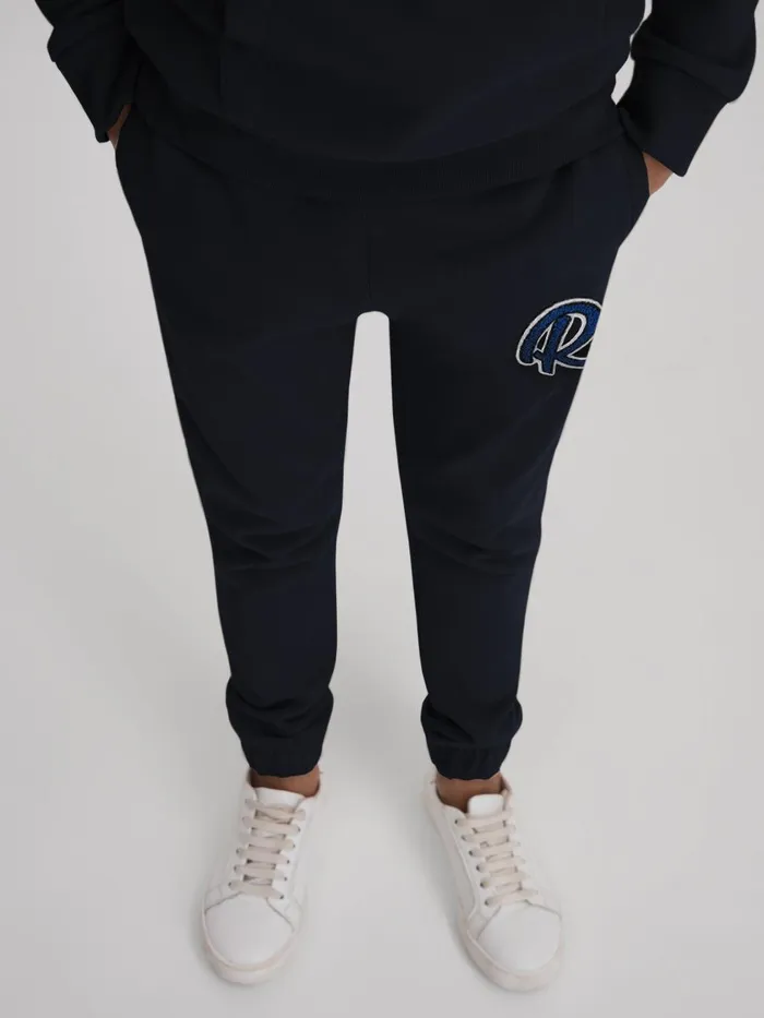 Children Reiss Sweats and Hoodies Toby Cotton Elasticated Waist Motif Joggers Navy