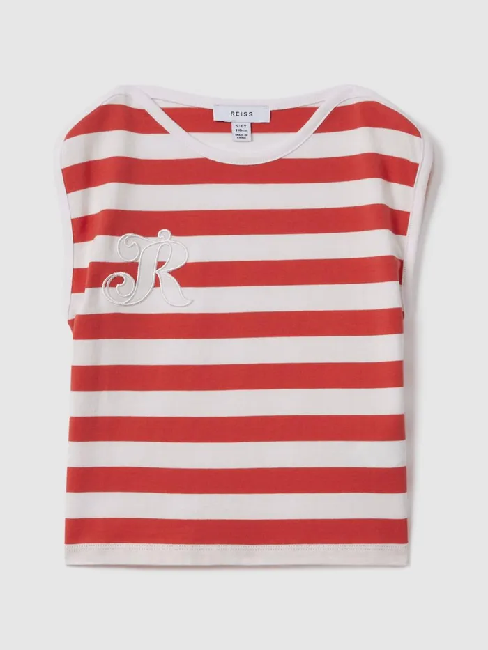 Children Reiss Tops and TShirts Imogen Cotton Striped Sleeveless Vest Red