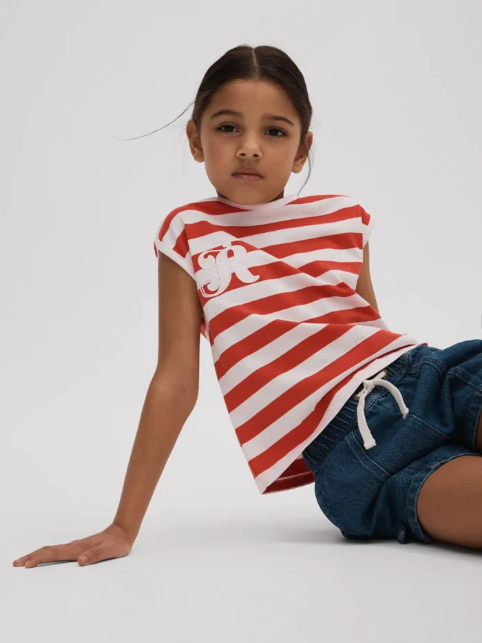 Children Reiss Tops and TShirts Imogen Cotton Striped Sleeveless Vest Red