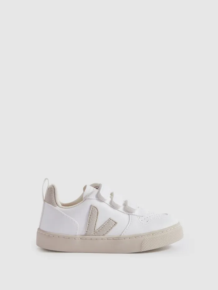 Children Reiss Veja Small V10 Suede Velcro Trainers Whitenatural