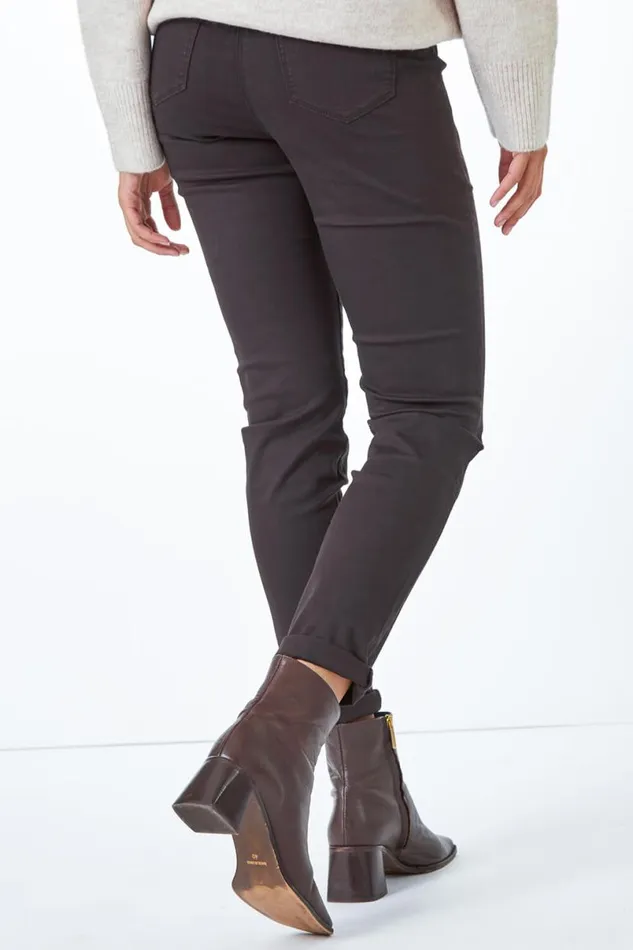 Chocolate 31039 Denim Stretch Elastic Waist Jegging Women Roman Trousers