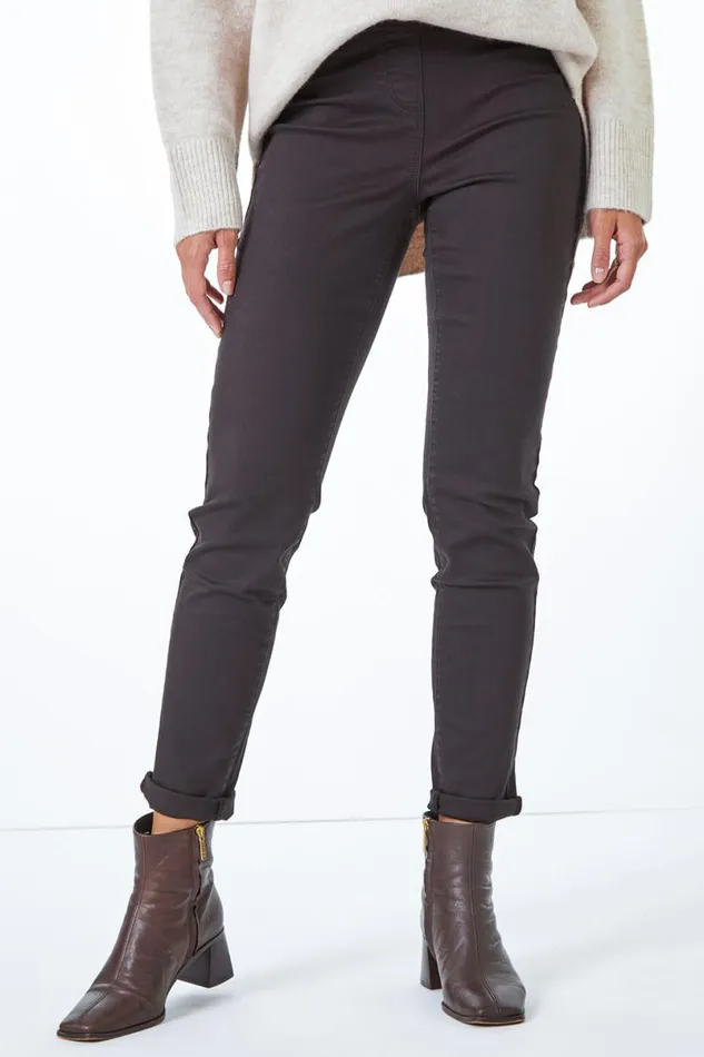 Chocolate 31039 Denim Stretch Elastic Waist Jegging Women Roman Trousers