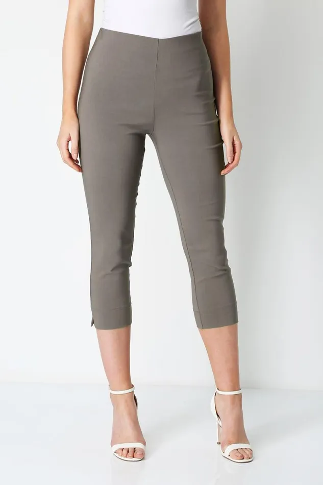 Chocolate Elastic Waist Stretch Cropped Trousers Women Roman Coords