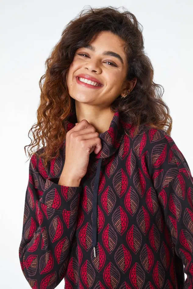 Chocolate Roll Neck Jacquard Leaf Cotton Dress Women Roman Dresses