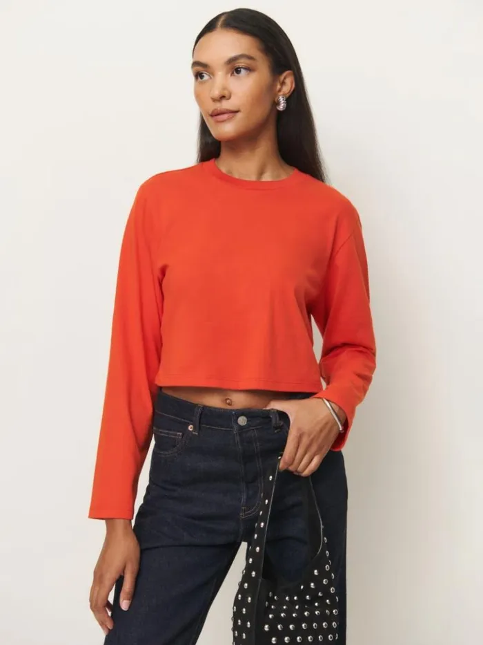Clothing The Reformation Asher Cropped Oversized Longsleeve Tee Paprika