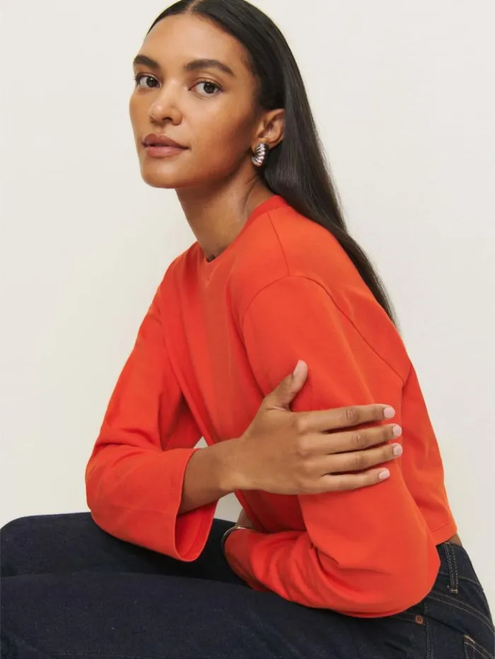 Clothing The Reformation Asher Cropped Oversized Longsleeve Tee Paprika