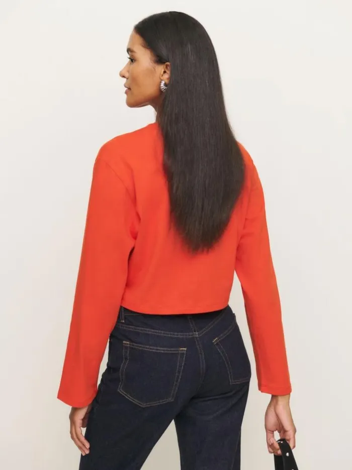 Clothing The Reformation Asher Cropped Oversized Longsleeve Tee Paprika