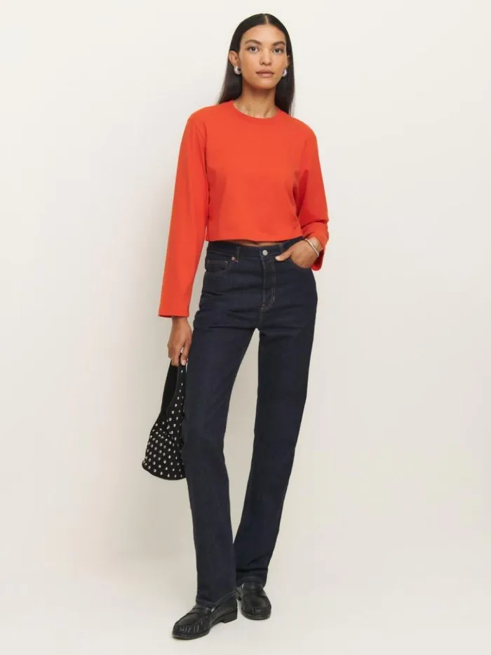 Clothing The Reformation Asher Cropped Oversized Longsleeve Tee Paprika
