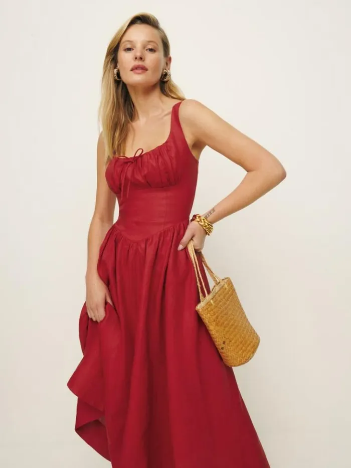 Clothing The Reformation Balia Linen Dress Sundried Tomato
