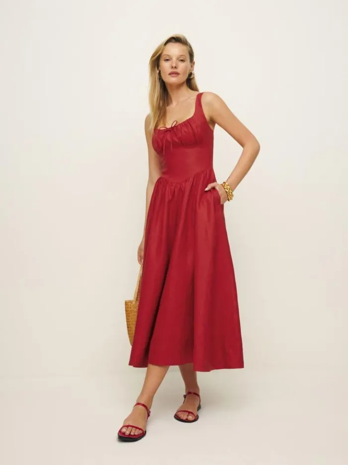 Clothing The Reformation Balia Linen Dress Sundried Tomato
