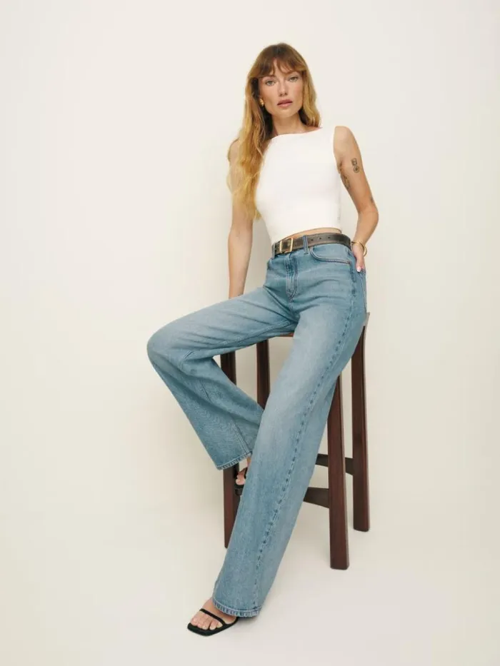 Clothing The Reformation Cary Stretch High Rise Slouchy Wide Leg Jeans Malta